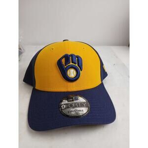 NWT New Era Mens Milwaukee Brewers 9Forty Adjustable Cap ,Navy/Gold-OS